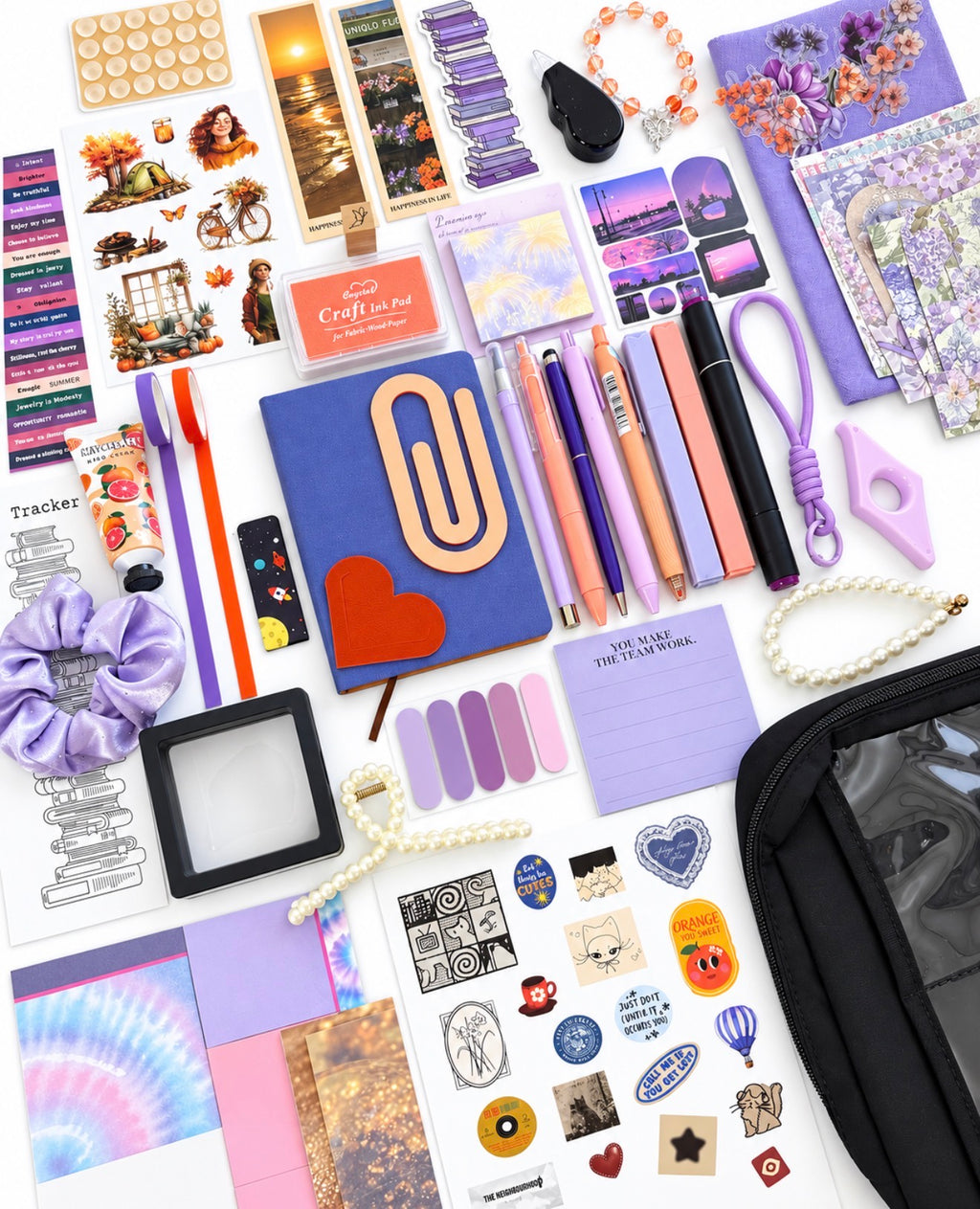 Halloween Bookish Bundle 50+ Pieces | Cozy Aesthetic Stationery Gift Box with Orange or Purple Notebook
