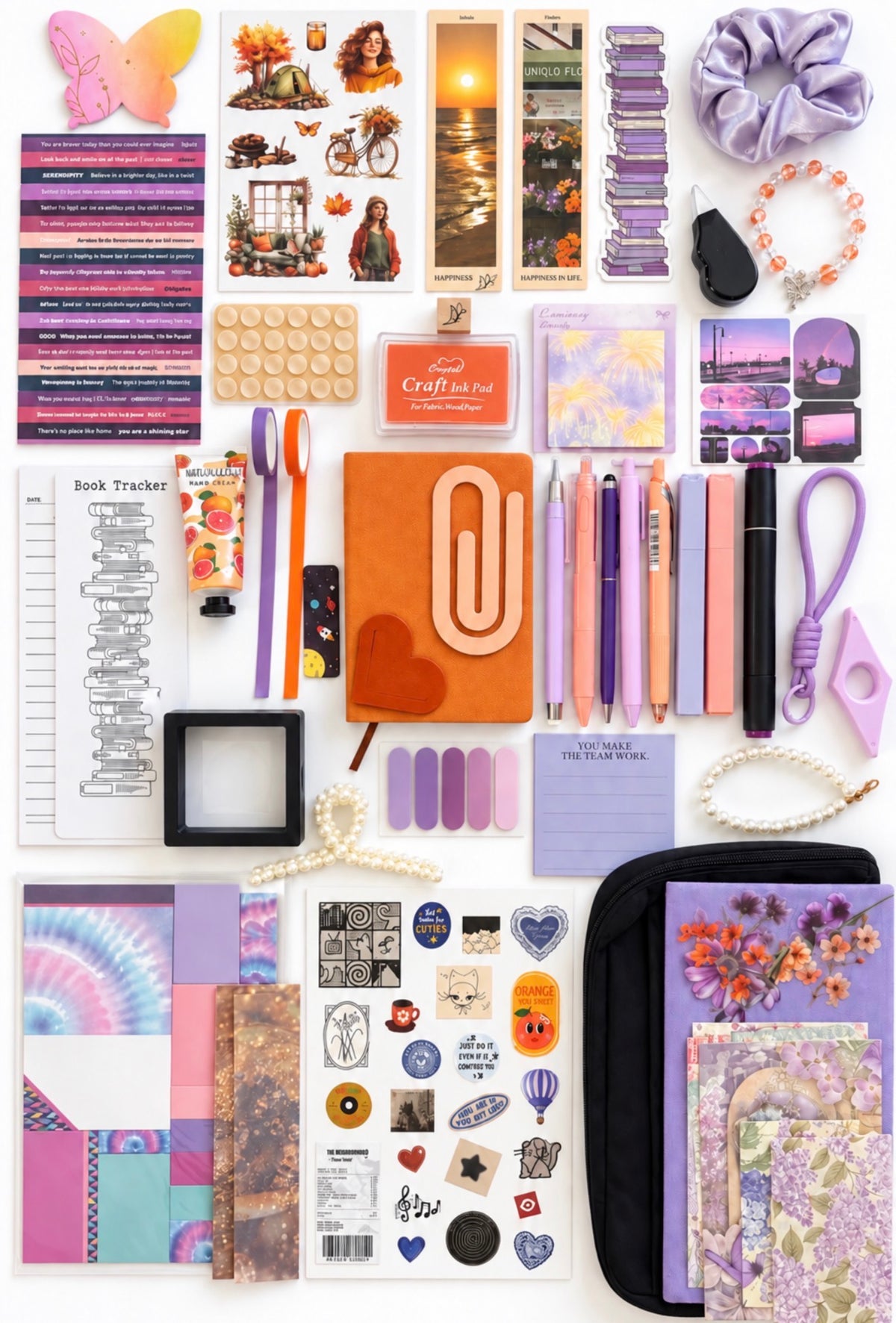 Halloween Bookish Bundle 50+ Pieces | Cozy Aesthetic Stationery Gift Box with Orange or Purple Notebook