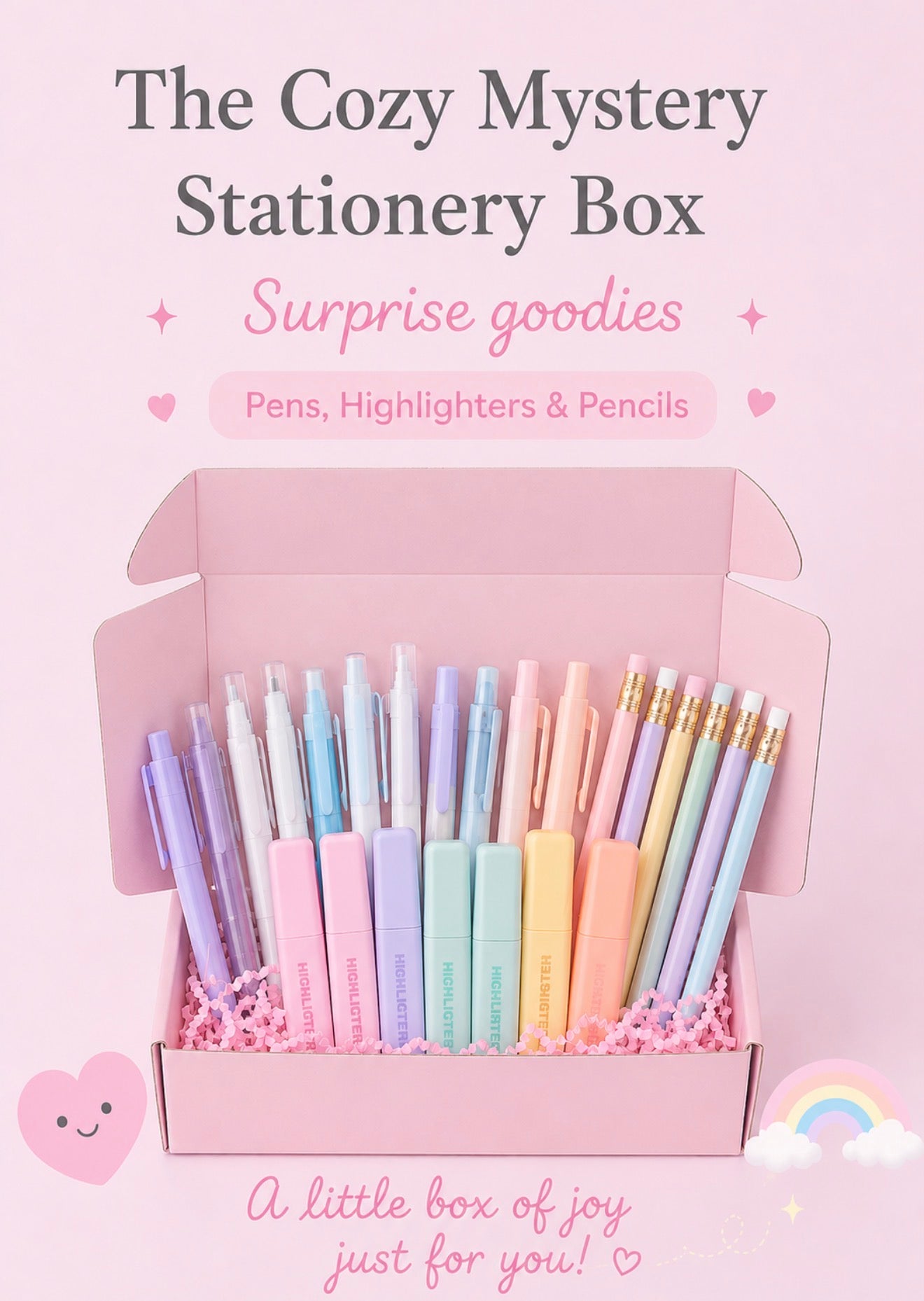Cozy Mystery Stationery Box – Pens, Highlighters & Pencils Surprise Set