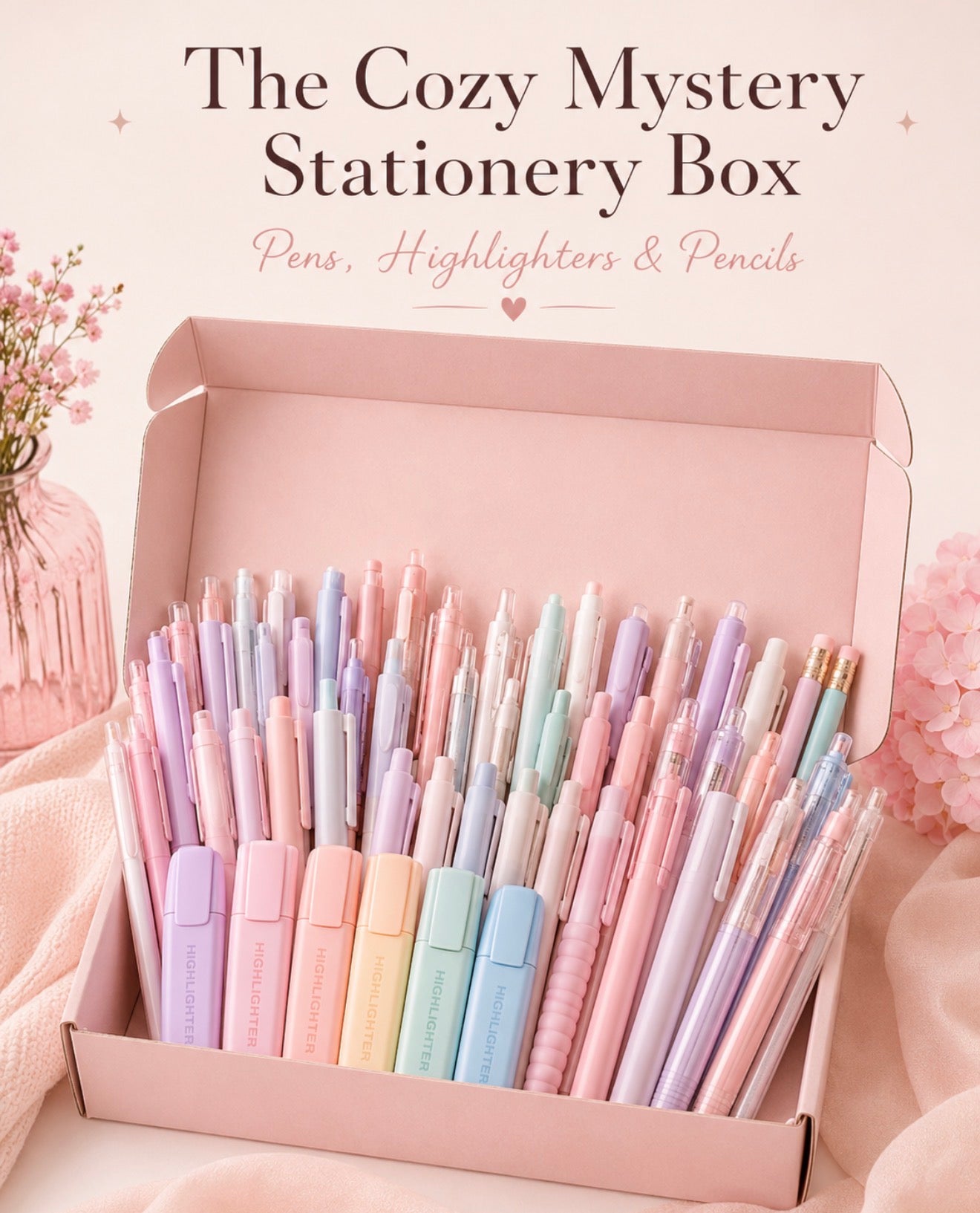 Cozy Mystery Stationery Box – Pens, Highlighters & Pencils Surprise Set