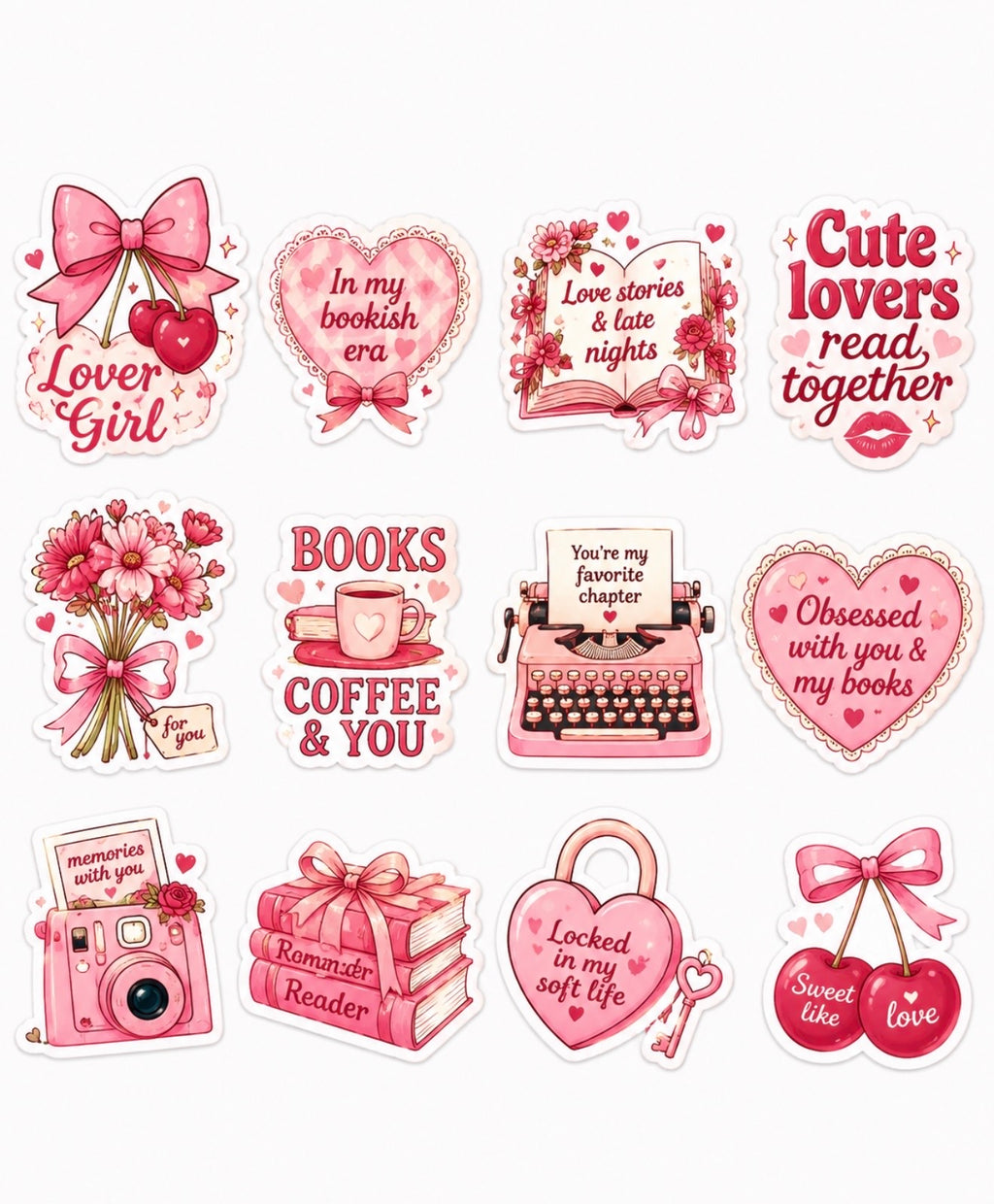 Aesthetic Lover Girl Sticker Pack | Cute Pink Bookish Vinyl Stickers