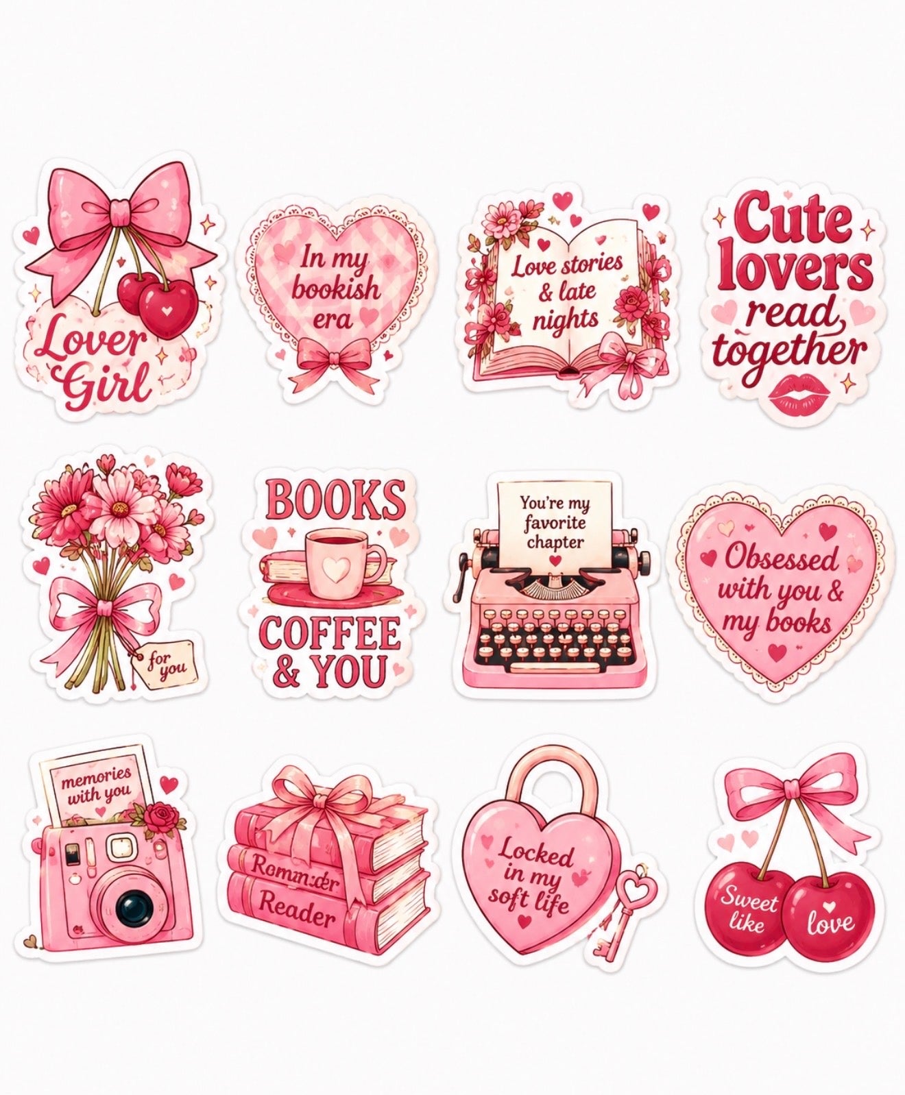 Aesthetic Lover Girl Sticker Pack | Cute Pink Bookish Vinyl Stickers