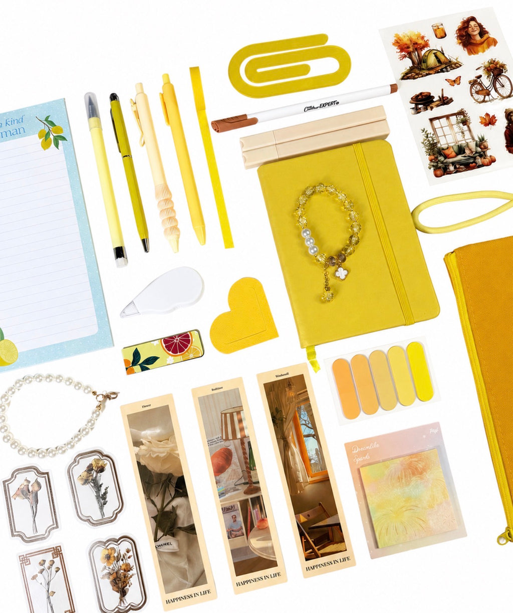 Golden Muse Bookish Bundle – Updated Yellow Aesthetic Stationery & Reading Accessories